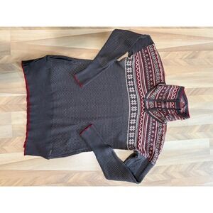 Avalanche Fair Isle Snowflake Knit Turtleneck Sweater Women's Gray Burgundy